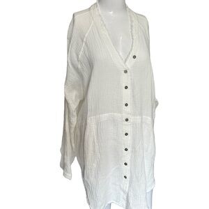 White long sleeve  Notched Collar Button Down Top